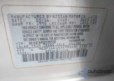 2016 Nissan Sentra S/Sv/Sr/Sl z USA, uszkodzony, nr VIN 3N1AB7AP0GY282730
